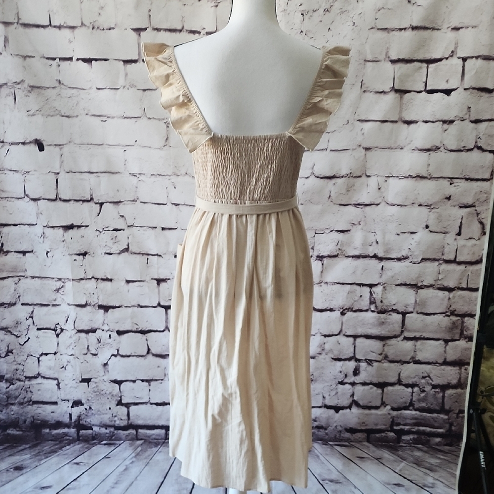 CupShe Beige Smocked Ruffle Midi Dress - Sz S belted dress - EUC! - Picture 3 of 13